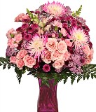 Valentine's Arrangement True Love Pink and Purple Mixed Flowers with Vase